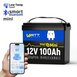 Wattcycle 12V 100Ah Mini Bluetooth LiFePO4 Battery