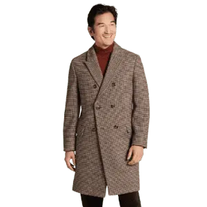 Joseph Abboud Men's Double-Breasted Wool-Blend Houndstooth Topcoat