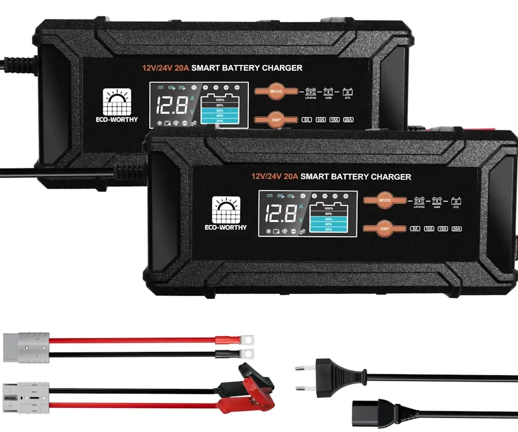 Eco-Worthy 12V/24V 20A LifePO4 Battery Charger 2-Pack