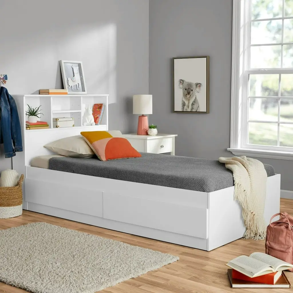 Your Zone Easy-Assemble Storage Bed w/ Bookcase Headboard