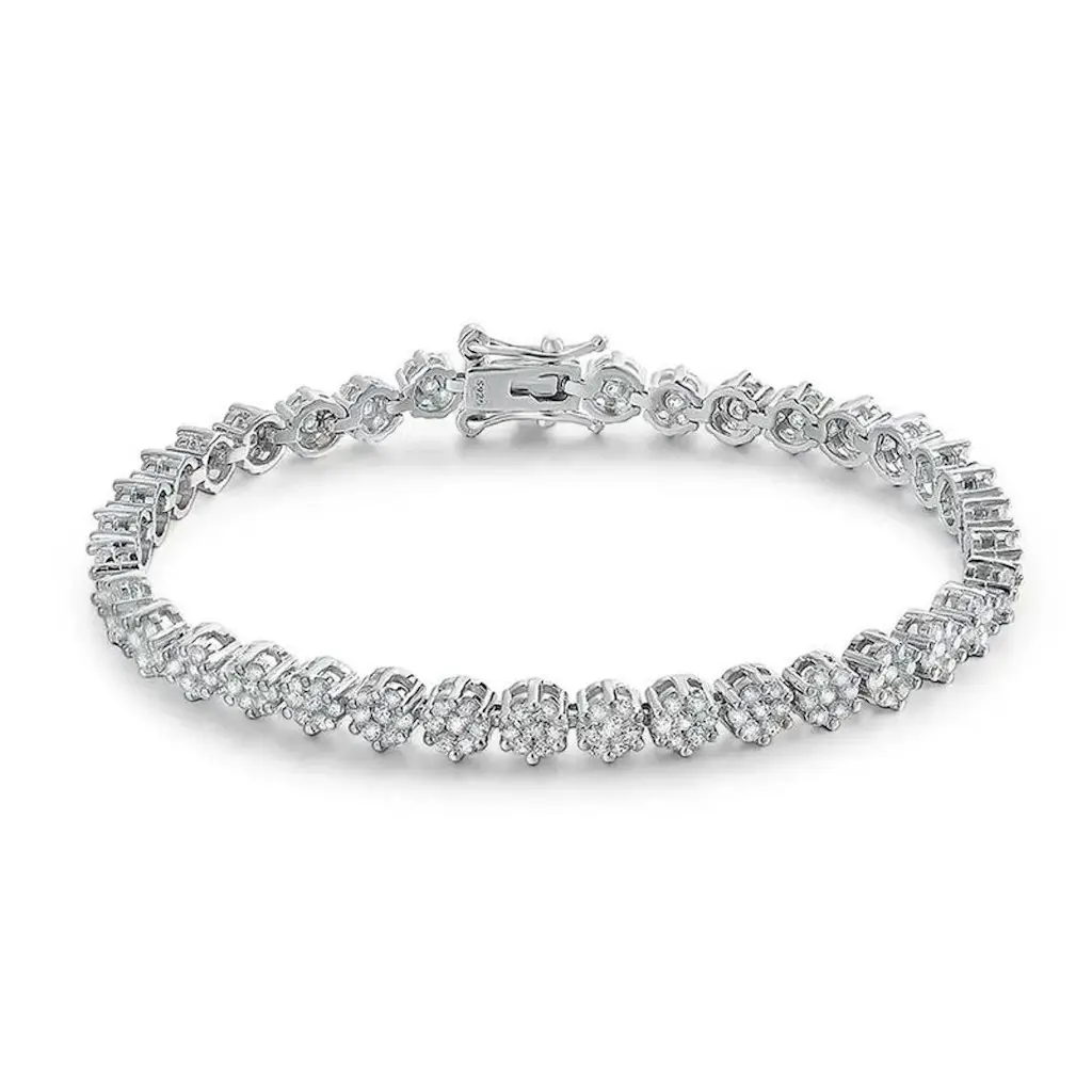 Brilliant Flower Created Moissanite Tennis Bracelet in 14K Gold