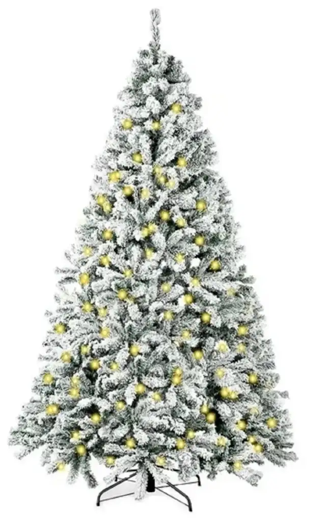 Behome 6-Foot Flocked Pre-Lit Artificial Christmas Tree