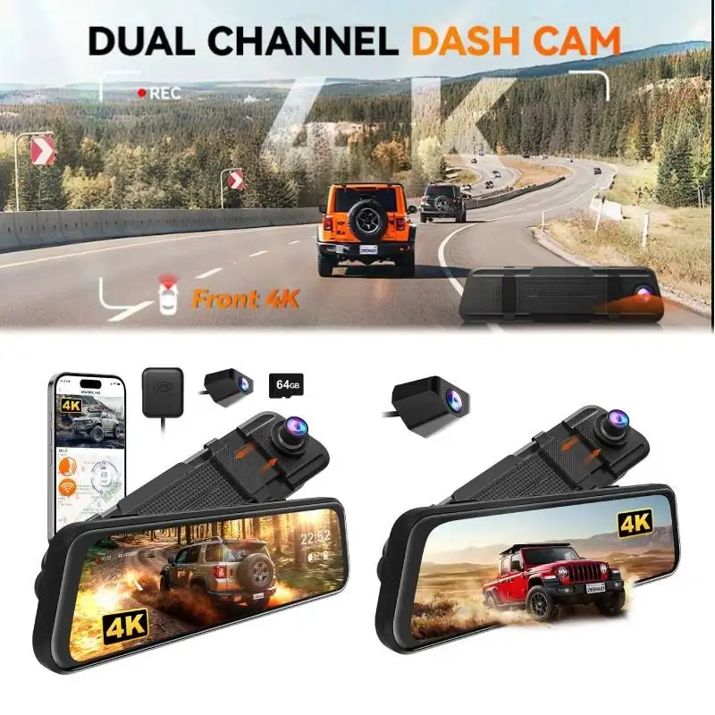 Wolfbox 10" Front and Rear Dash Cameras