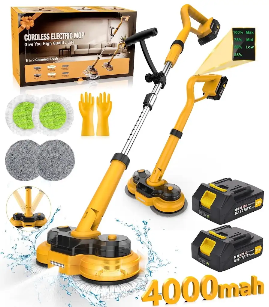 Amiluo Cordless Electric Mop with LED Headlight and Water Sprayer