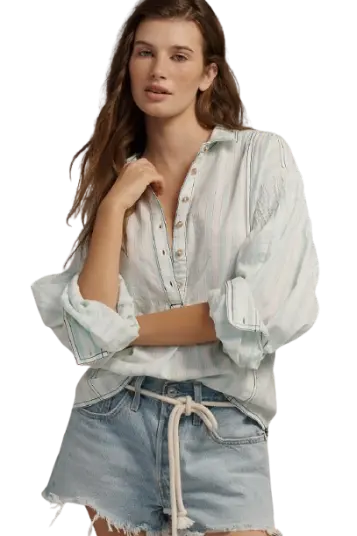 Pilcro Women's Cotton Relaxed Henley Buttondown Shirt