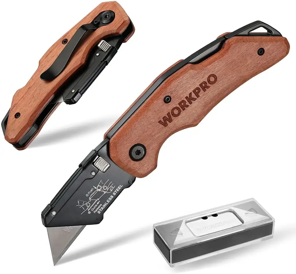 WorkPro Folding Utility Knife w/ 10 Extra Blades