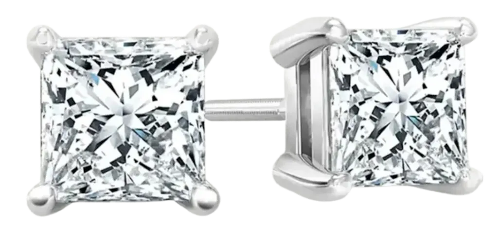 AGI Certified 2 CTW Princess Cut Lab Diamond Stud Earrings