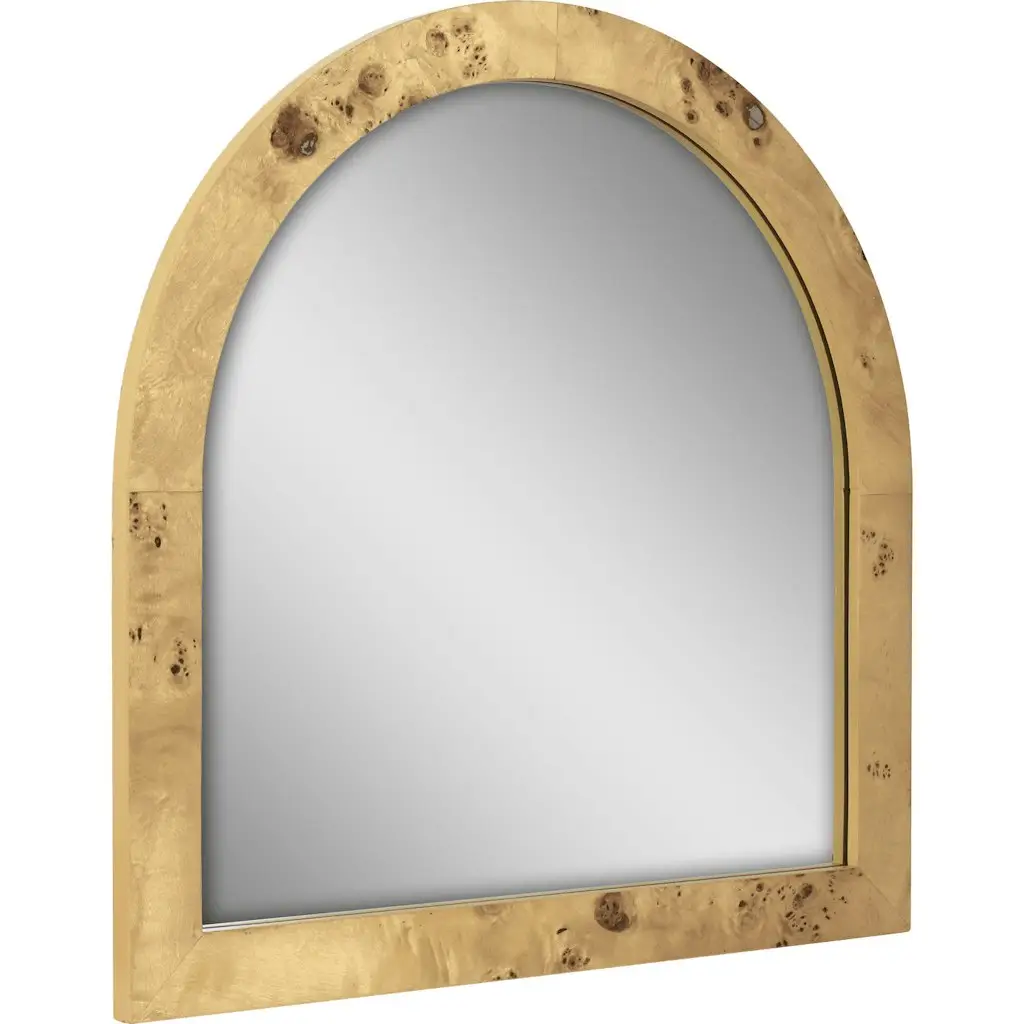 Beautiful by Drew Barrymore Burlwood Arched Vanity Decorative Mirror