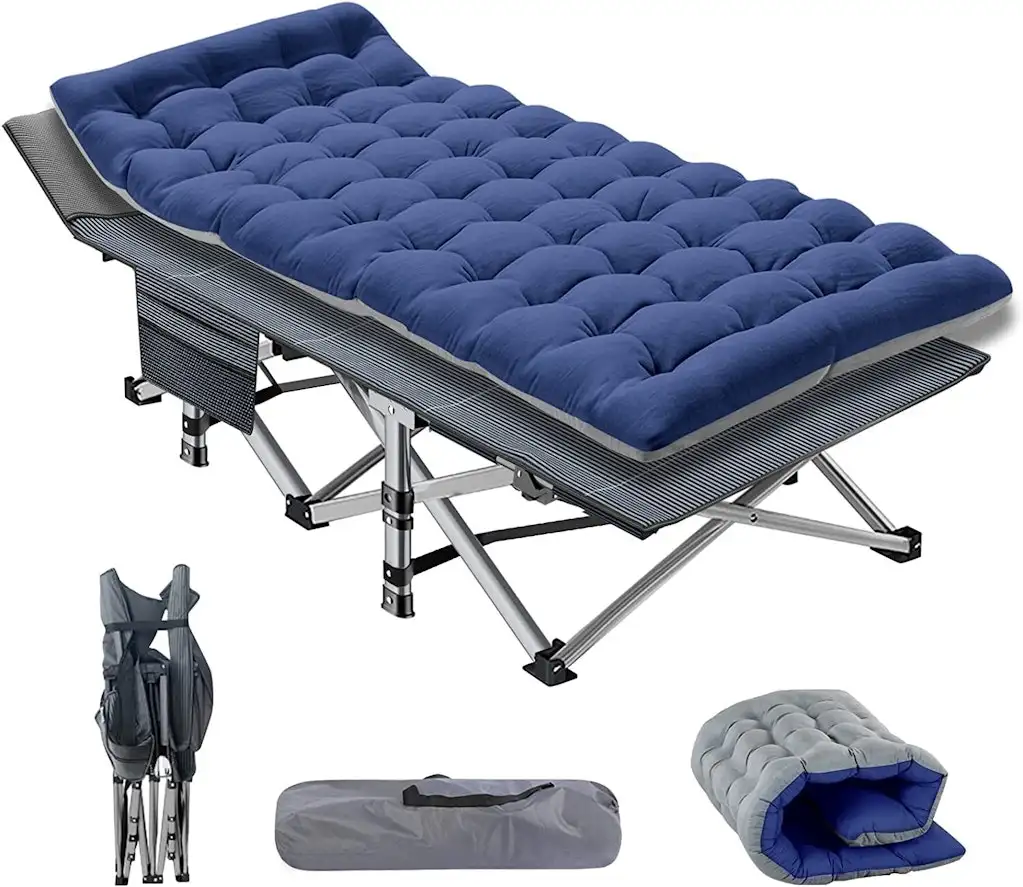 Heavy-Duty Camping Cot w/ Mattress & Bag
