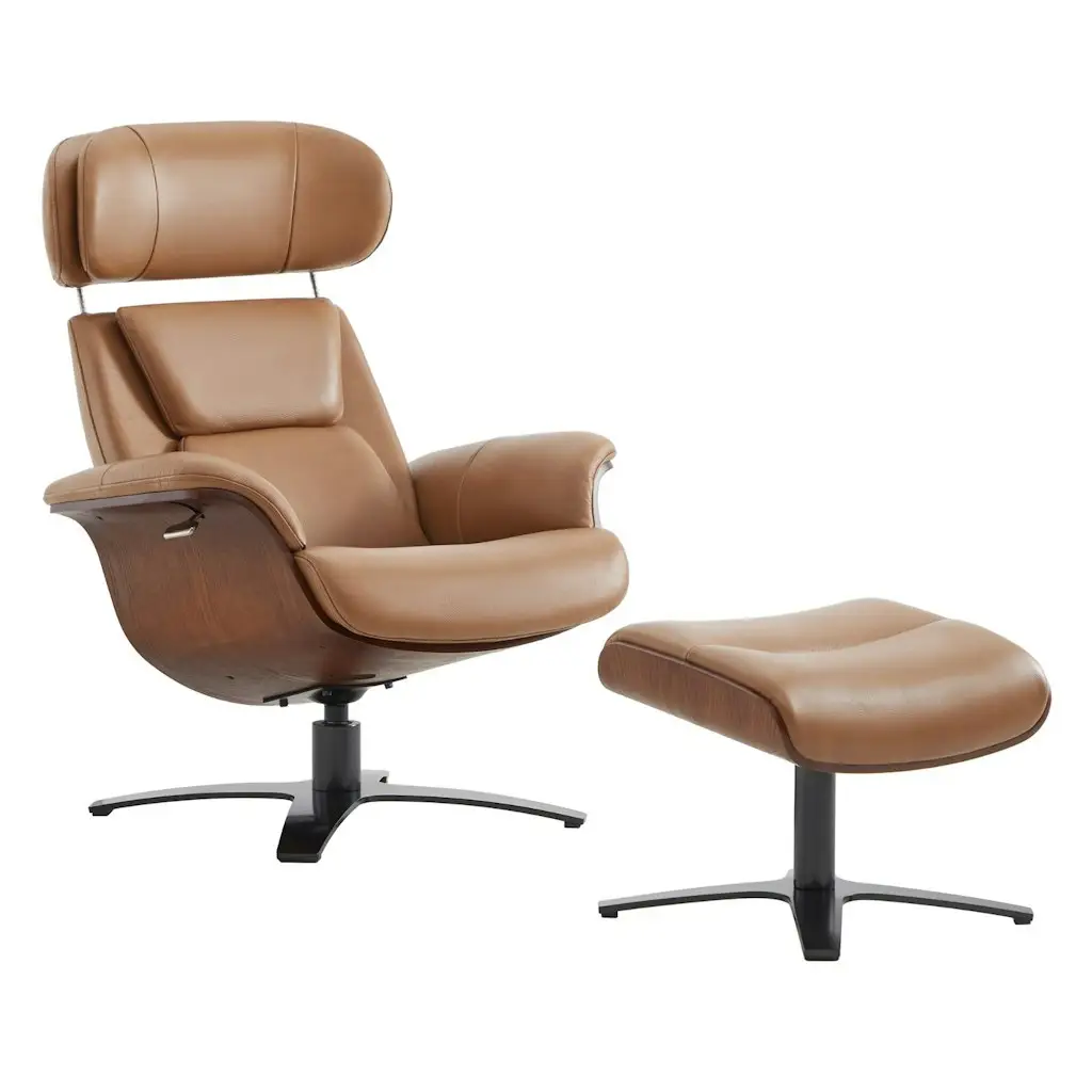Certified Refurb Chita Leather Reclining Swivel Chair w/ Ottoman