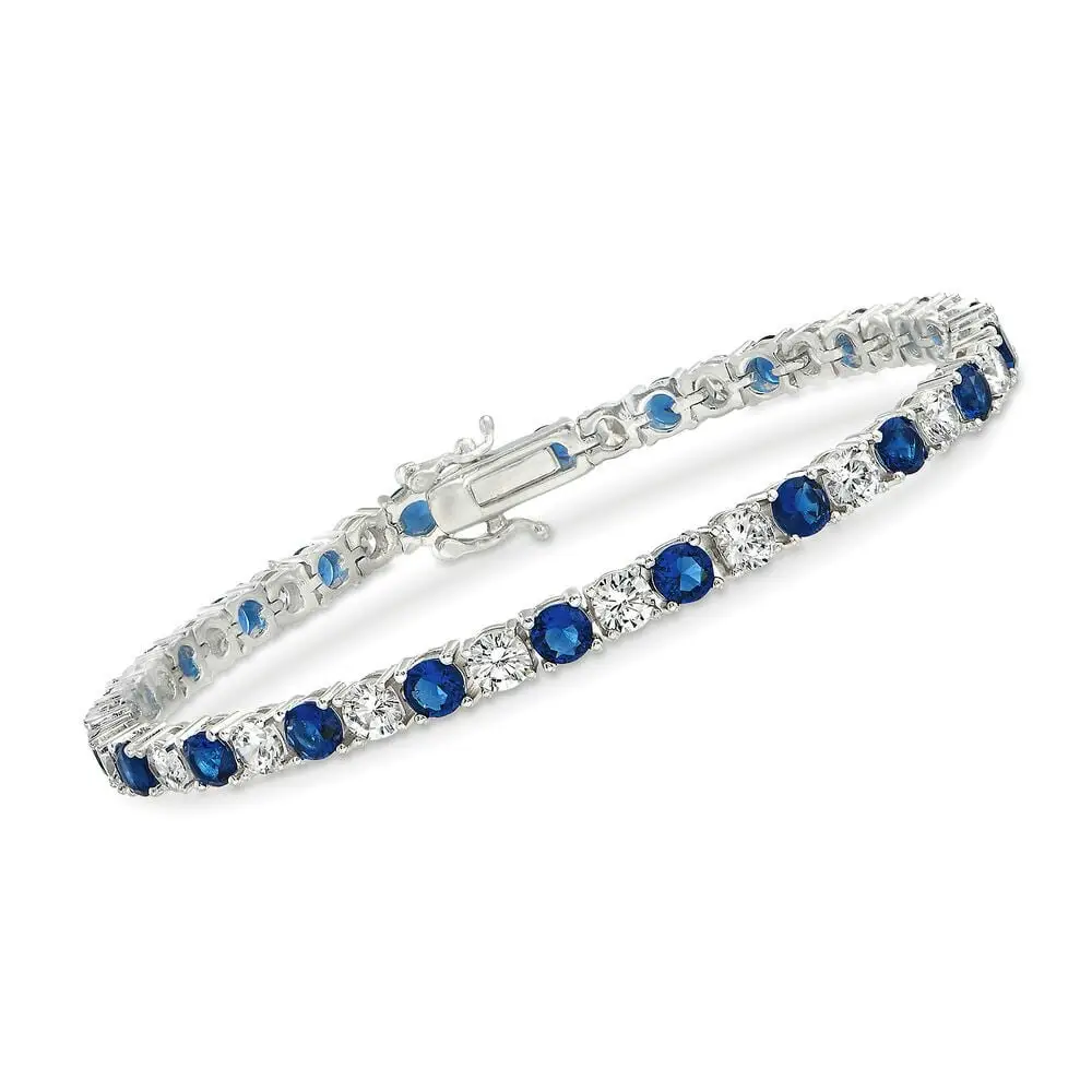 Voss + Agin 6CTW Created White & Blue Sapphire Tennis Bracelet in 14K Gold Overlay