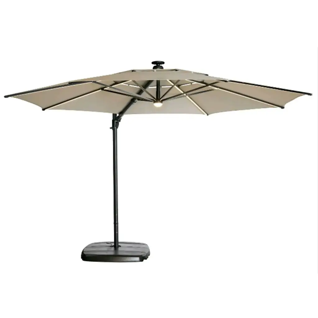allen + roth 11' Aluminum Slide-Tilt Cantilever Patio Umbrella w/ Lights & Base