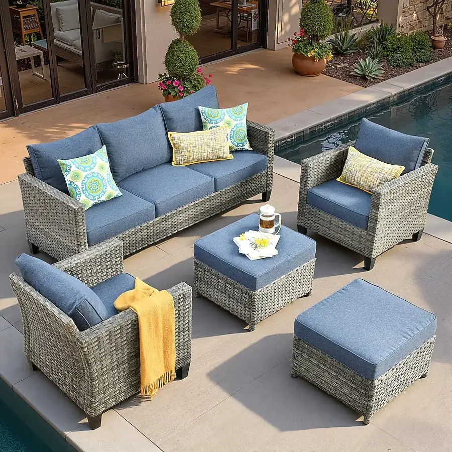 Ovios New Vultros 5-Piece Rattan Patio Conversation Set