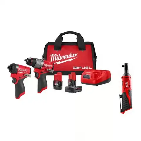 Milwaukee M12 FUEL 2-Tool Drill & Impact Combo Kit + 3/8" Ratchet Bundle