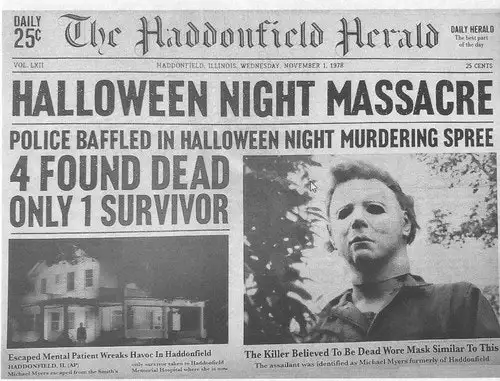 Halloween Michael Myers Haddonfield Herald Night Massacre Mini Poster