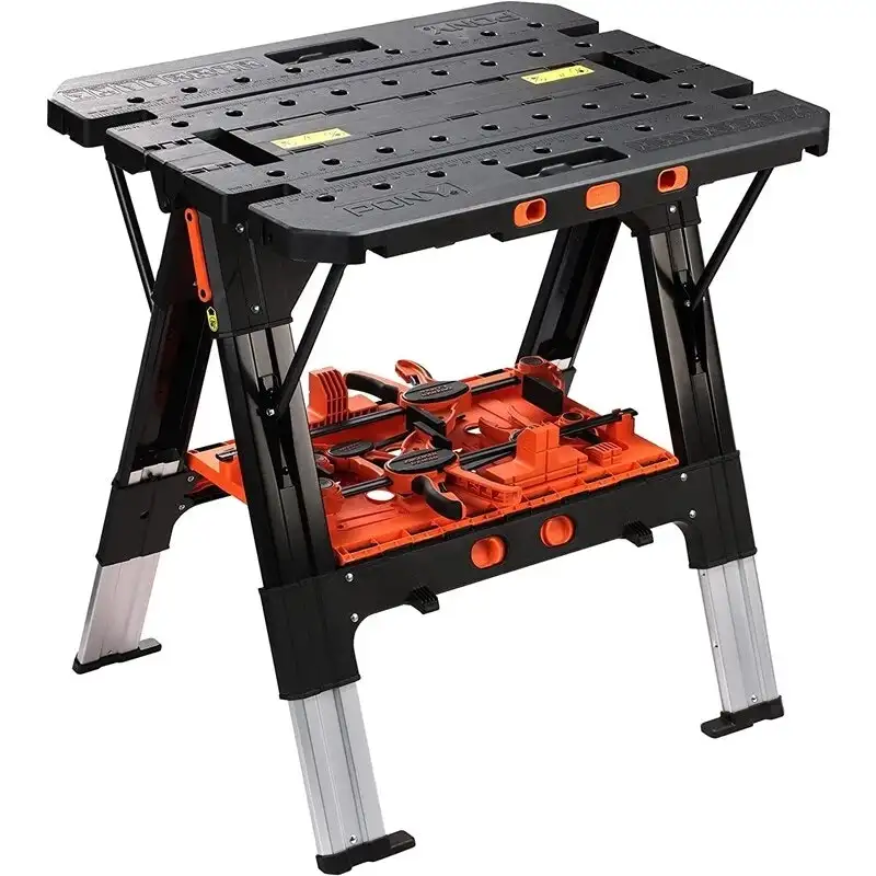Pony 2-in-1 Portable Sawhorse Work Bench w/ Clamps & Bench Dogs