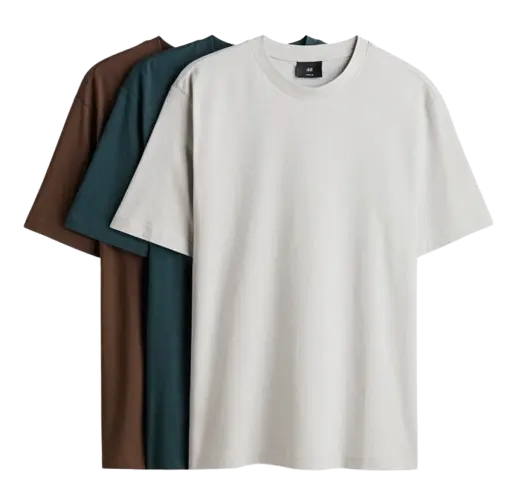 H&M Men's 100% Cotton Regular Fit T-Shirt 3-Pack