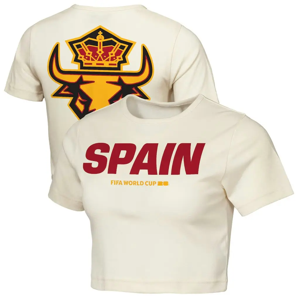 Spain Outerstuff Women's FIFA World Cup 2026 Elote Squad Cropped T-Shirt
