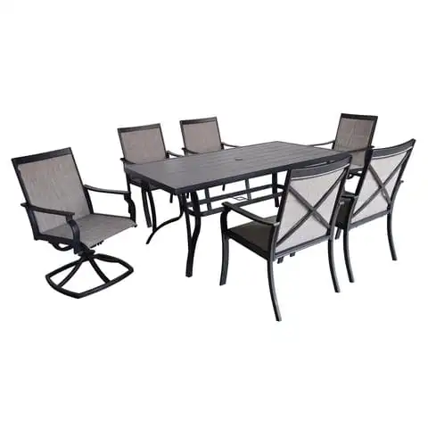 Living Accents Clark 7-Piece Black Steel Casual Dining Set