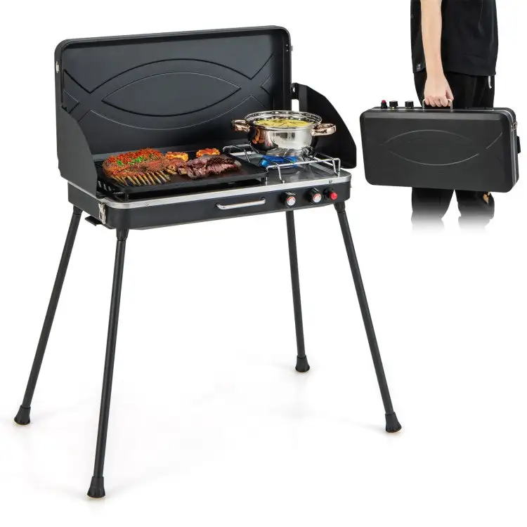 Costway 2-in-1 Gas Camping Grill & Stove w/ 4 Detachable Legs