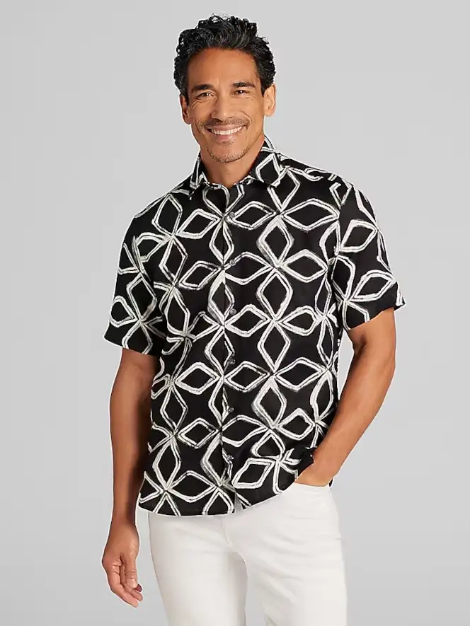 Joseph Abboud Modern Fit 100% Linen Short Sleeve Button Up Shirt