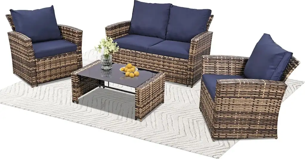 EarlGrove 4-Piece Wicker Patio Conversation Set w/ Cushions