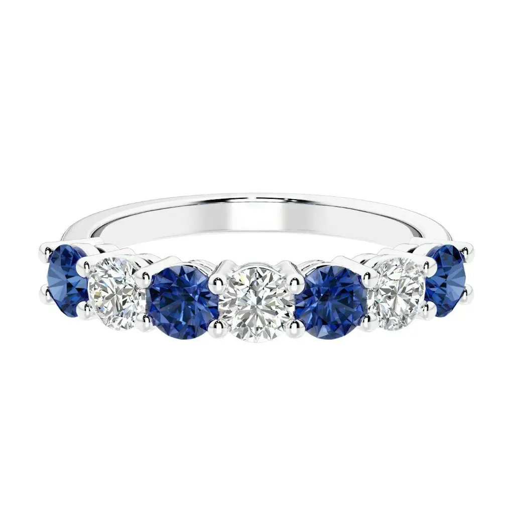 AGI Certified Blue Sapphire & Lab Grown Diamond Eternity Ring