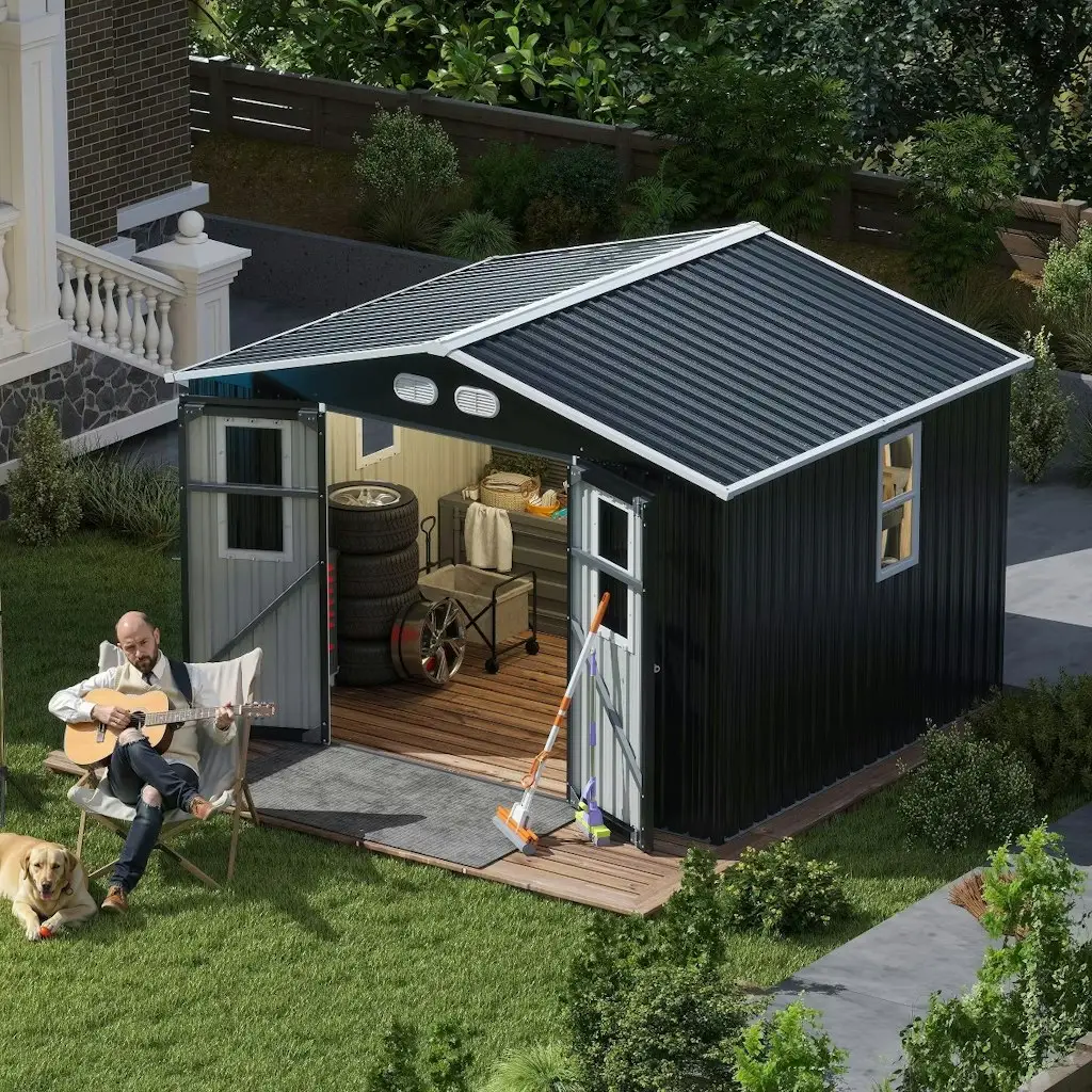 Mondawe 7.3x9.1-Foot Outdoor Storage Shed w/ Lockable Doors & Windows
