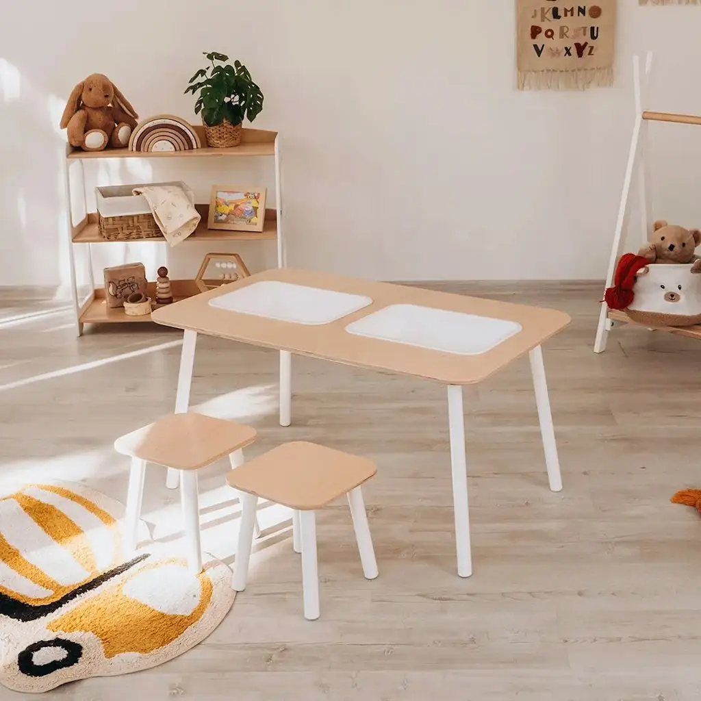 WoodandHearts 3-Piece Sorter Table and Stool Set