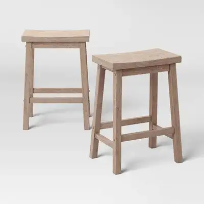 24" Solid Wood Saddle Counter Height Barstool 2-Pack