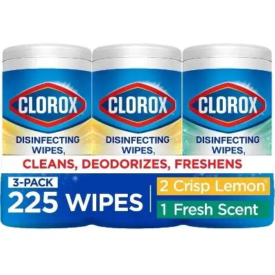 Clorox 225-Count Fresh Scent & Crisp Lemon Disinfecting Wipes 3-Pack