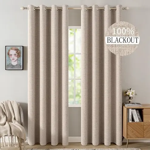 MIULEE 100% Blackout Linen Curtains for Bedroom 52x84 Inches Natural Beige | Room Darkening, Light Blocking, Thermal Insulated, Grommet Top, Linen Textured, 2 Panels, Now Only $20.23