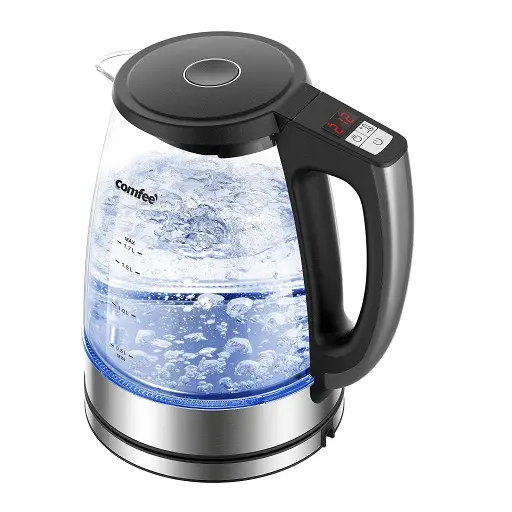 COMFEE' 1.7L Glass Tea Kettle and Kettle Water Boiler - Electric Kettle Temperature Control with 6 Presets, 2-Hr Keep Warm, 304 Stainless Steel, Auto-Off and Boil-Dry Protection, Now Only $22.36