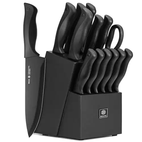 Nulas 15-Piece Kitchen Knife Set with Block and Built-in Sharpener