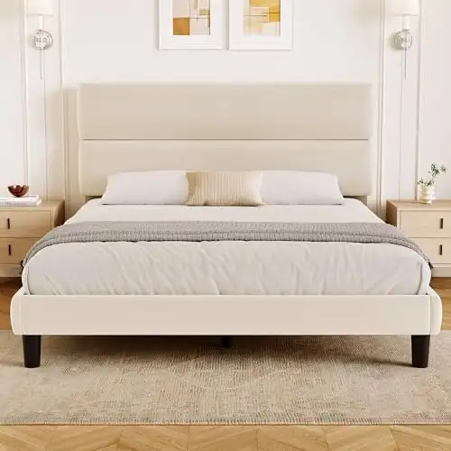 Grusign Queen Velvet Platform Bed Frame