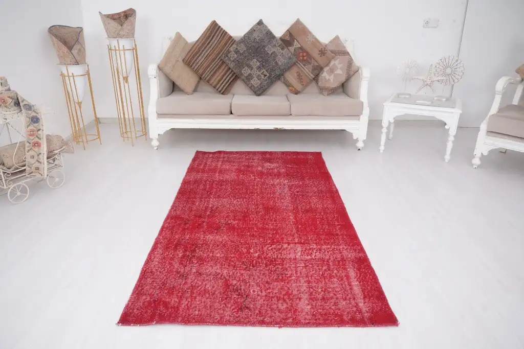 Vintage Turkish Oushak 4x7-Foot Hand-Knotted Wool Area Rug