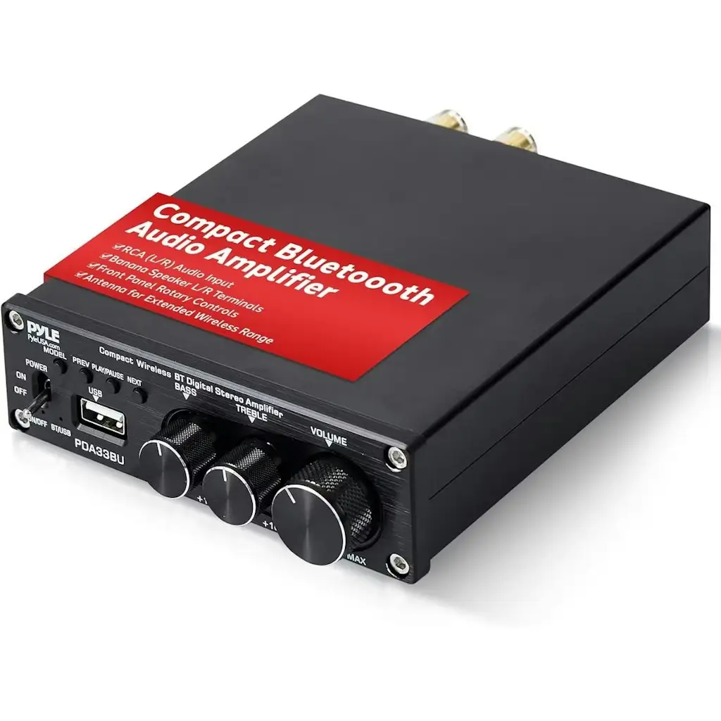 Pyle 200W 2.1-Ch. Compact Bluetooth Stereo Power Amplifier w/ USB Player