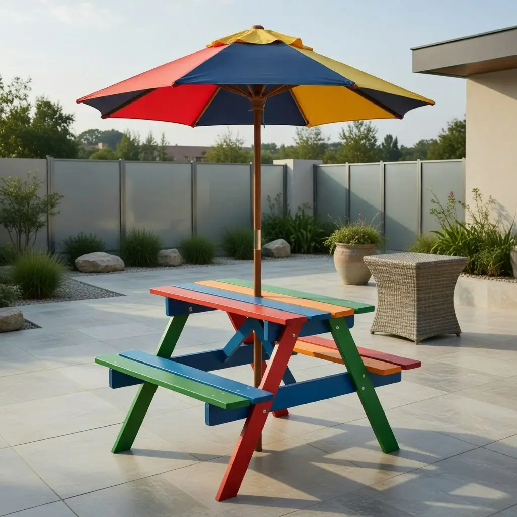 Veryke Kids Folding Picnic Table Set w/ Umbrella