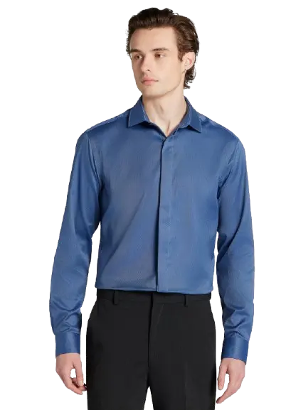 Awearness Kenneth Cole Men's Slim Fit Sharkskin Covered Placket Dress Shirt