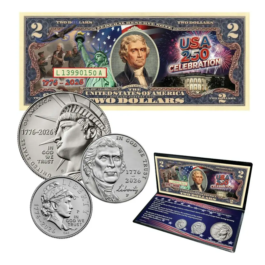 USA 250th Anniversary Coin & Colorized Currency Set