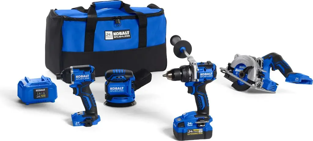 Kobalt 24V 4-Tool Brushless Combo Kit w/ Drill/Driver, Impact Driver, Sander & Circular Saw