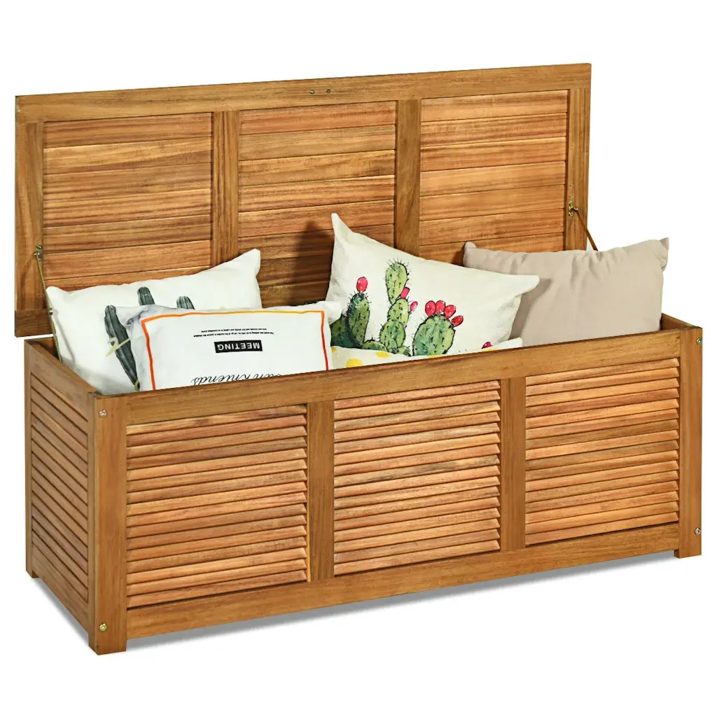 Costway 46-Gallon Acacia Wood Deck Storage Box