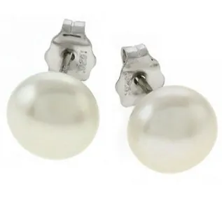 6MM Genuine Freshwater Cultured Button Pearl Stud Earrings Great Gift