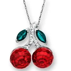 Cherry Pendant with Red and Forest Swarovski Crystal in Sterling Silver