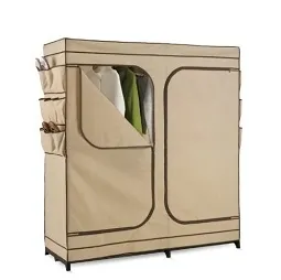 60-Inch Double Door Storage Closet with Shoe Organizer - Khaki