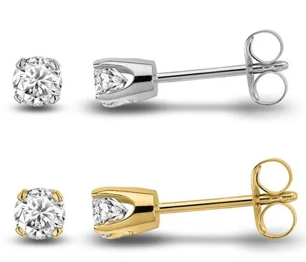 1/5 Ct Diamond Stud Earrings in Sterling Silver OR Yellow Gold Plating