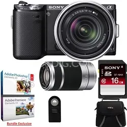 Sony NEX-5N 16 Megapixel Compact Camera w/ 18-55, 55-210 Lenses (Black) Adobe Bundle