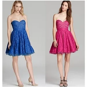 Aqua Strapless Dress - Lace & Mesh