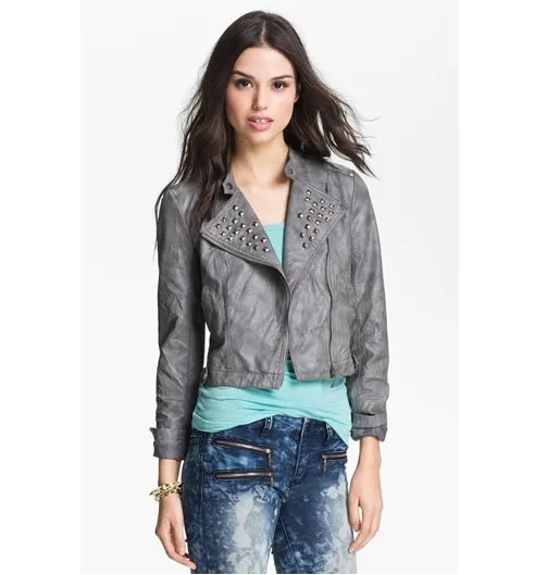 Collection B Stud Lapel Cropped Biker Jacket