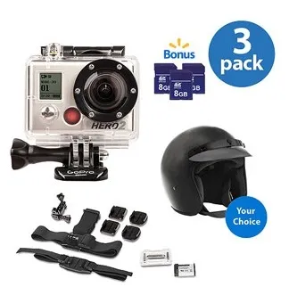 GoPro HD HERO2: Outdoor Edition Camera Value Bundle with 3 Bonus 8GB SD Cards and Choice of Helmet